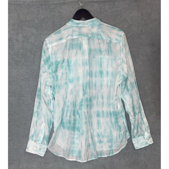 Ralph Lauren Shirt Womens XL Blue Button Up Silk Blend Tie Dye Coastal Resort - Picture 8 of 9